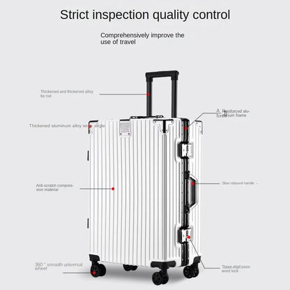 New Aluminum Frame Luggage 20/22/24/26/28 Inch Student Trolley Case Sturdy PC Materia Large Capacity Suitcase on Wheels