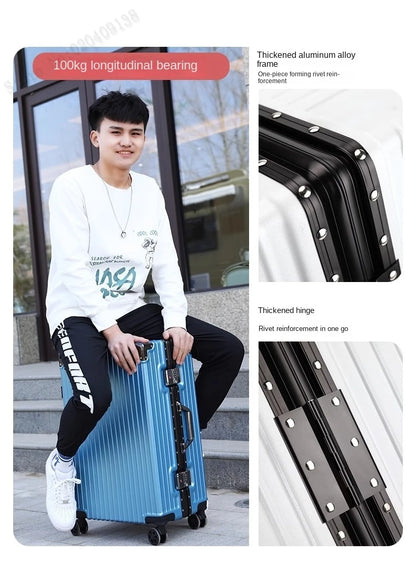 New Aluminum Frame Luggage 20/22/24/26/28 Inch Student Trolley Case Sturdy PC Materia Large Capacity Suitcase on Wheels