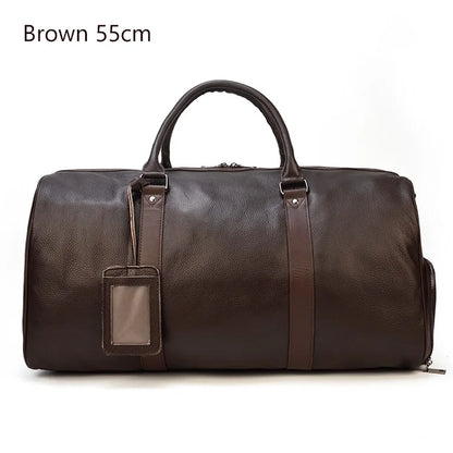 Luxury Genuine Leather Men Women Travel Bag Cow Leather Carry On Luggage Bag Travel Shoulder Bag Male Female Weekend Duffle Bag