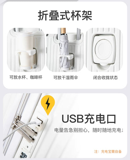 Luggage 20 inch |Cup Holder/Waterproof multifunctional Suitcase Hand Carry Large Capacity Universal Wheel Simple Suitcase