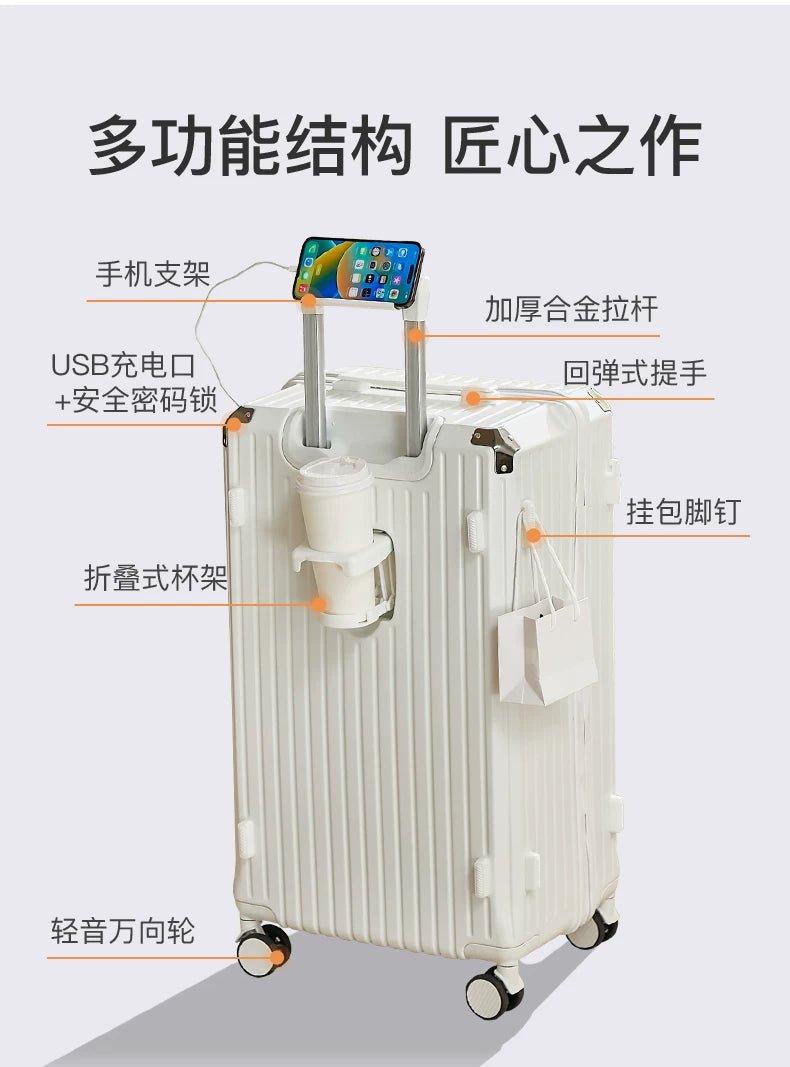 Luggage 20 inch |Cup Holder/Waterproof multifunctional Suitcase Hand Carry Large Capacity Universal Wheel Simple Suitcase