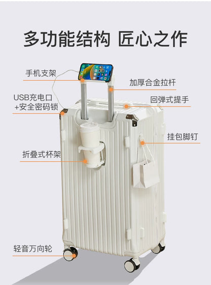 Luggage 20 inch |Cup Holder/Waterproof multifunctional Suitcase Hand Carry Large Capacity Universal Wheel Simple Suitcase