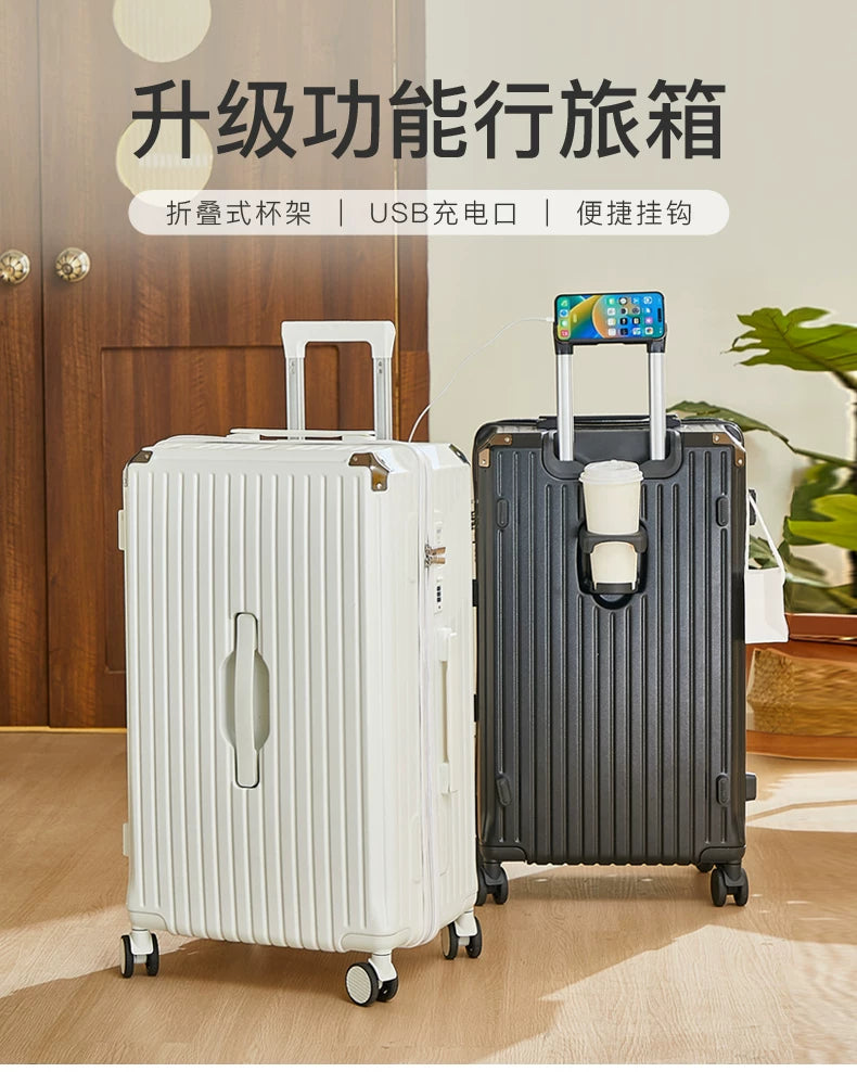 Luggage 20 inch |Cup Holder/Waterproof multifunctional Suitcase Hand Carry Large Capacity Universal Wheel Simple Suitcase