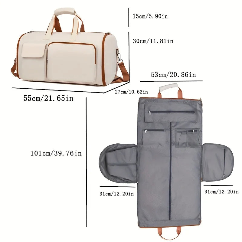 Large Capacity Beige Nylon Travel Suit Bag, 16-Inch Multifunctional Business Style, Dual Shoulder & Handheld, Non-Waterproof