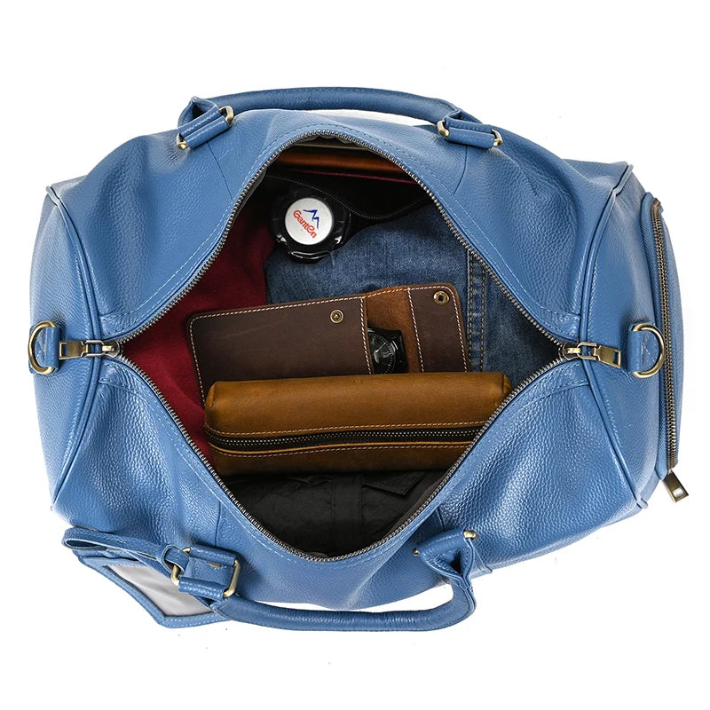 Luxury Genuine Leather Men Women Travel Bag Cow Leather Carry On Luggage Bag Travel Shoulder Bag Male Female Weekend Duffle Bag