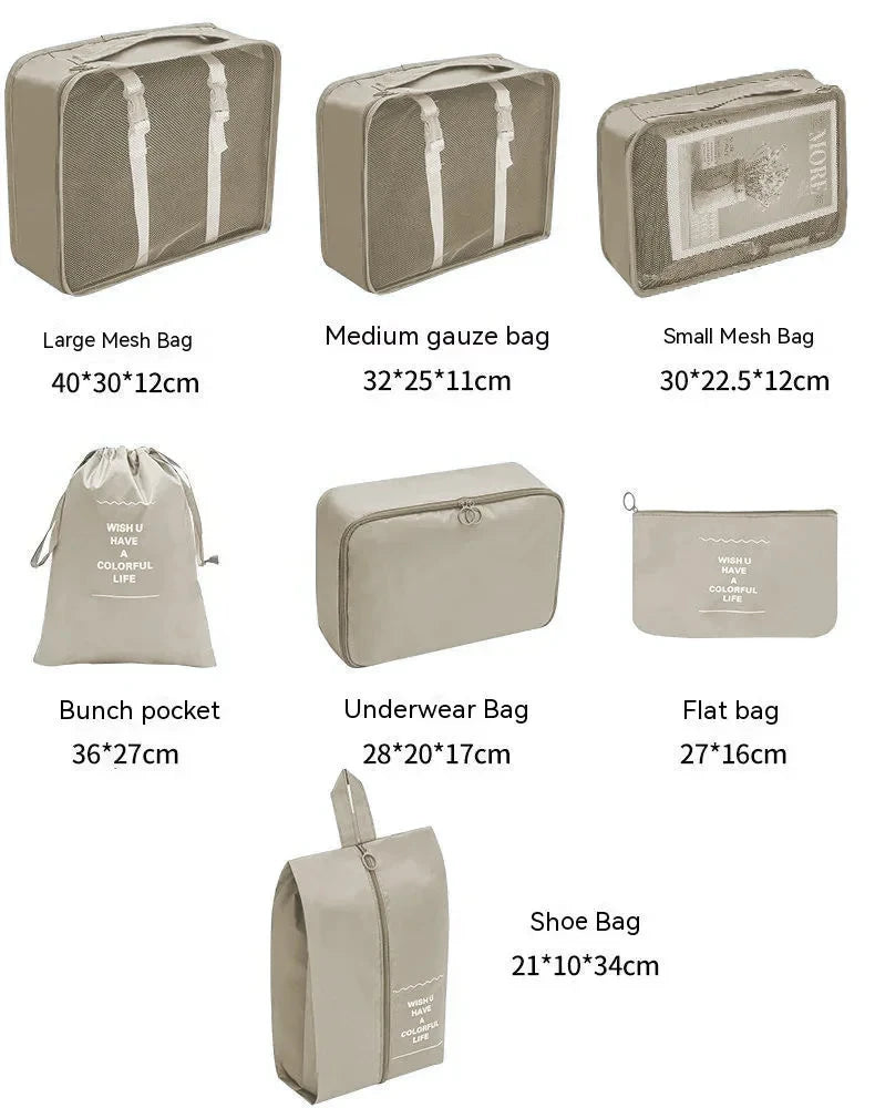 7/8/9/10 Pcs Set Travel Organizer Storage Bags Suitcase Packing Cubes Cases Portable Wardrobe Luggage Clothes Shoe Pouch Fold