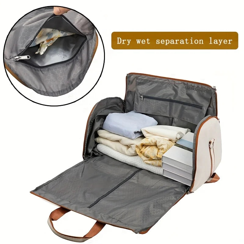 Large Capacity Beige Nylon Travel Suit Bag, 16-Inch Multifunctional Business Style, Dual Shoulder & Handheld, Non-Waterproof
