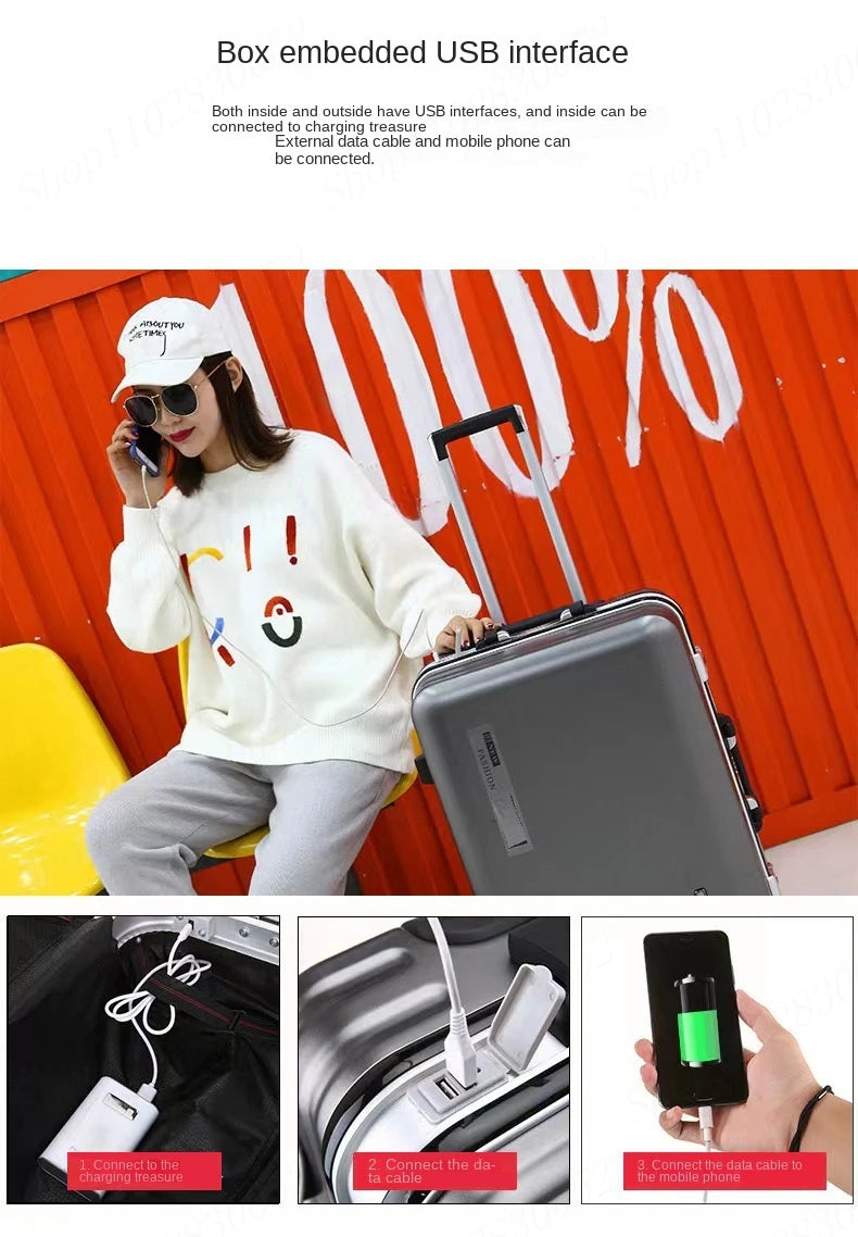 20 22 24 28 Inch Carry-on Suitcase Aluminium frame Rolling Luggage Trip Cabin Trolley Case Travel Bag Password Lock Zipper