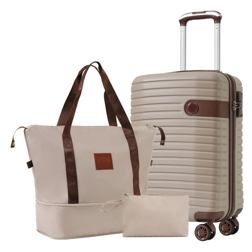 Luggage Sets 3 Piece Carry on Luggage 22x14x9 Airline Approved, Lightweight Hardshell ABS Suitcases with Wheels, 20 inch, Cream