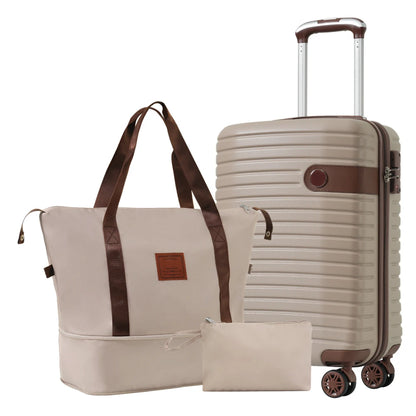 Luggage Sets 3 Piece Carry on Luggage 22x14x9 Airline Approved, Lightweight Hardshell ABS Suitcases with Wheels, 20 inch, Cream