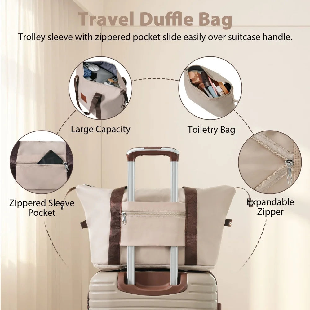 Luggage Sets 3 Piece Carry on Luggage 22x14x9 Airline Approved, Lightweight Hardshell ABS Suitcases with Wheels, 20 inch, Cream