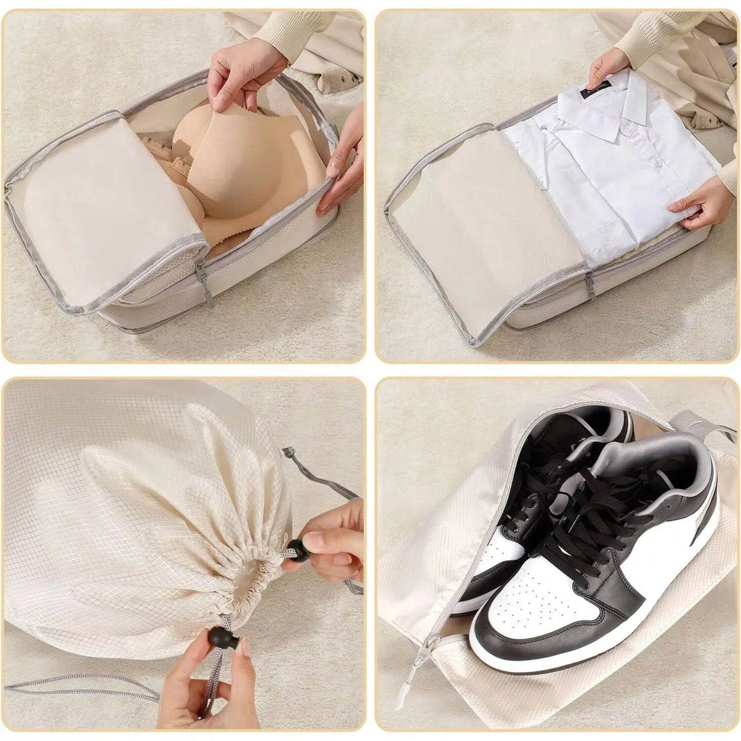 4/6 pcs Compressible Packing Travel Storage Bag Cubes Waterproof Suitcase Nylon Portable With Handbag Luggage Organizer Ryanai