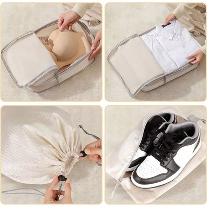4/6 pcs Compressible Packing Travel Storage Bag Cubes Waterproof Suitcase Nylon Portable With Handbag Luggage Organizer Ryanai