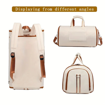 Large Capacity Beige Nylon Travel Suit Bag, 16-Inch Multifunctional Business Style, Dual Shoulder & Handheld, Non-Waterproof