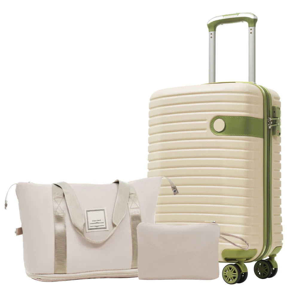 Luggage Sets 3 Piece Carry on Luggage 22x14x9 Airline Approved, Lightweight Hardshell ABS Suitcases with Wheels, 20 inch, Cream