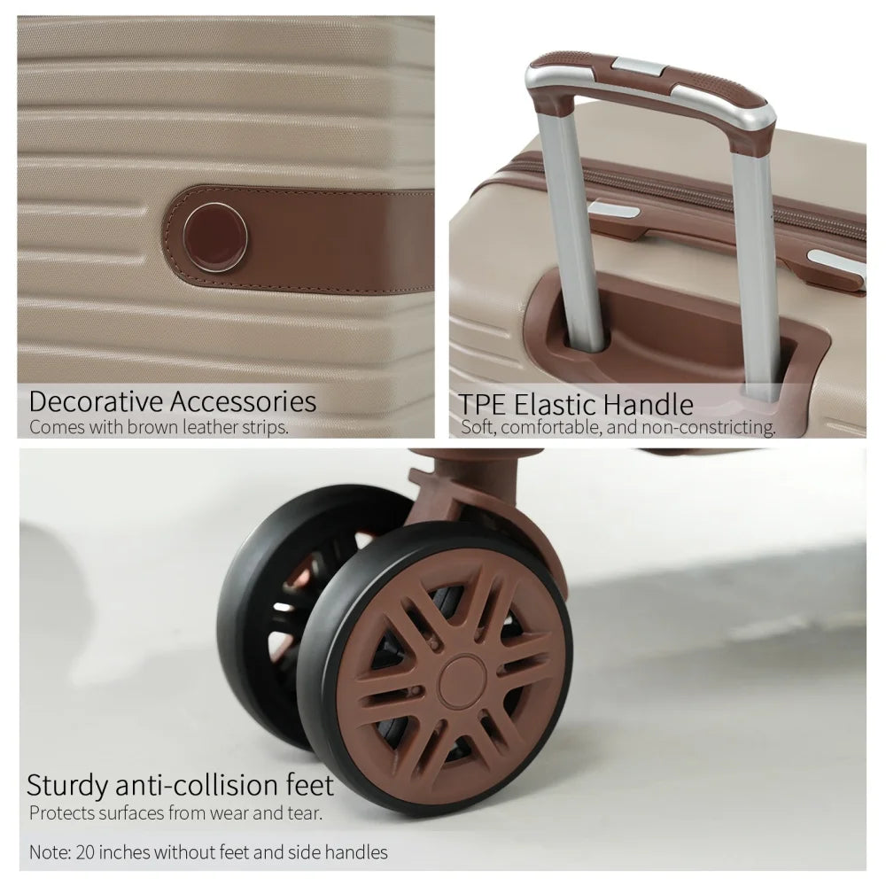 Luggage Sets 3 Piece Carry on Luggage 22x14x9 Airline Approved, Lightweight Hardshell ABS Suitcases with Wheels, 20 inch, Cream