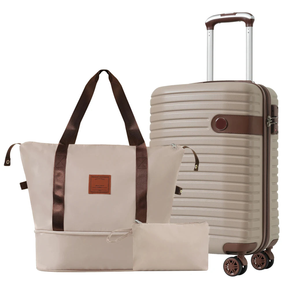 Luggage Sets 3 Piece Carry on Luggage 22x14x9 Airline Approved, Lightweight Hardshell ABS Suitcases with Wheels, 20 inch, Cream