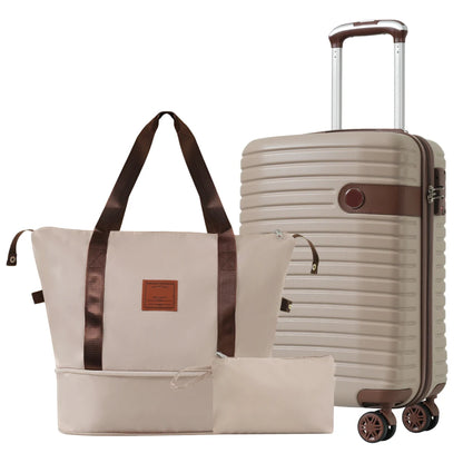 Luggage Sets 3 Piece Carry on Luggage 22x14x9 Airline Approved, Lightweight Hardshell ABS Suitcases with Wheels, 20 inch, Cream