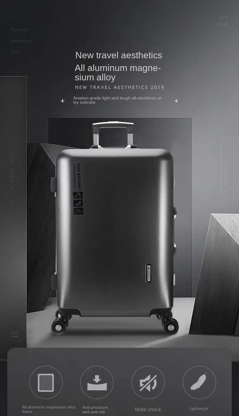 20 22 24 28 Inch Carry-on Suitcase Aluminium frame Rolling Luggage Trip Cabin Trolley Case Travel Bag Password Lock Zipper