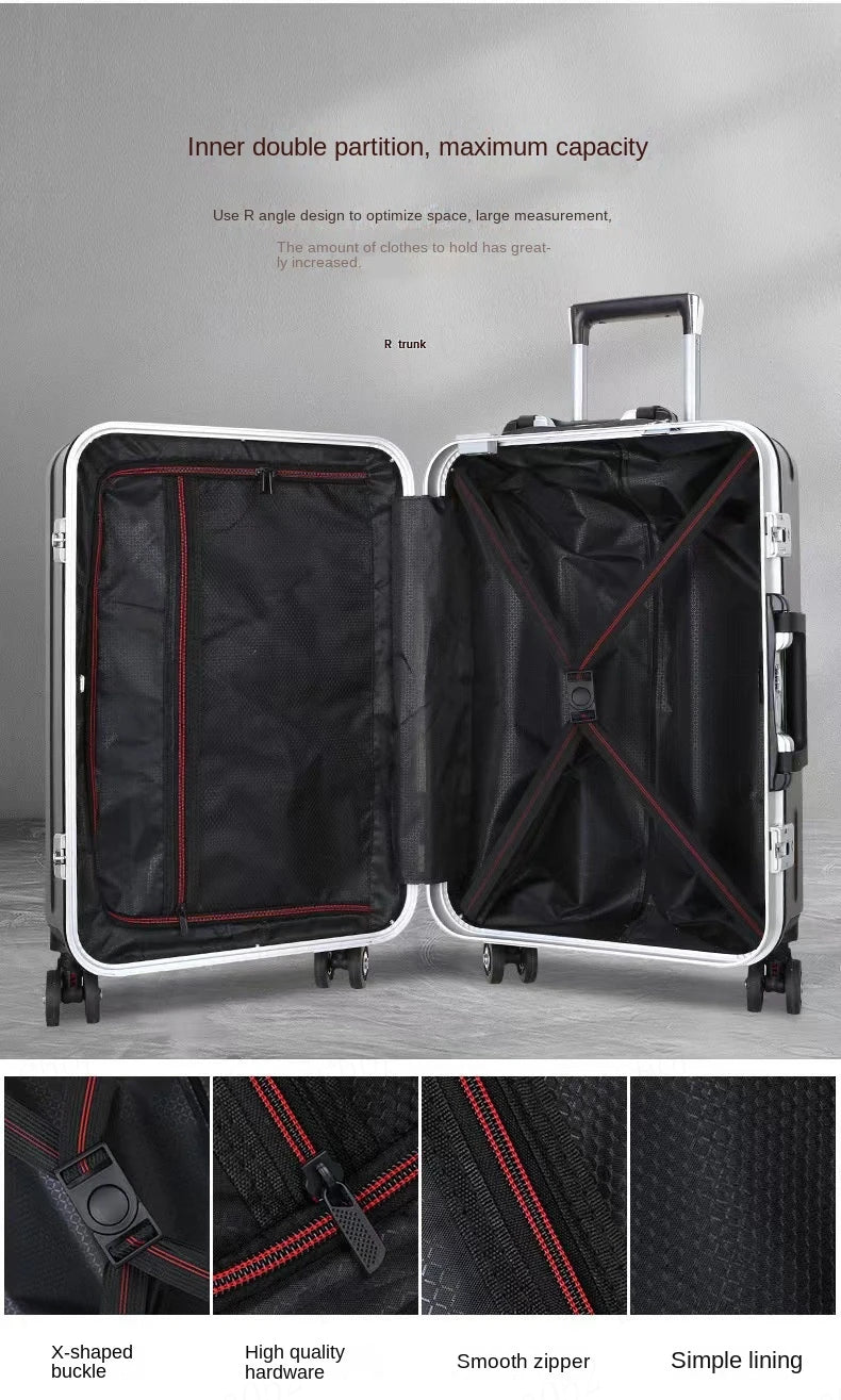 20 22 24 28 Inch Carry-on Suitcase Aluminium frame Rolling Luggage Trip Cabin Trolley Case Travel Bag Password Lock Zipper