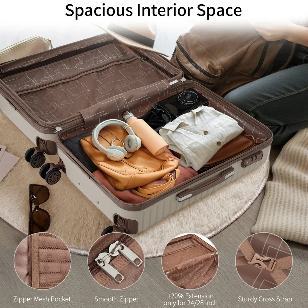 Luggage Sets 3 Piece Carry on Luggage 22x14x9 Airline Approved, Lightweight Hardshell ABS Suitcases with Wheels, 20 inch, Cream