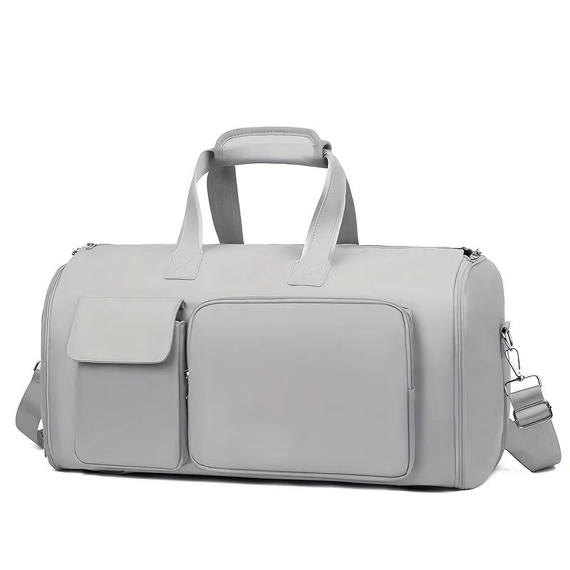 Large Capacity Beige Nylon Travel Suit Bag, 16-Inch Multifunctional Business Style, Dual Shoulder & Handheld, Non-Waterproof