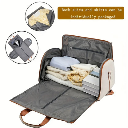 Large Capacity Beige Nylon Travel Suit Bag, 16-Inch Multifunctional Business Style, Dual Shoulder & Handheld, Non-Waterproof