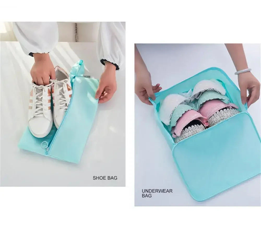 7Pcs Travel Organizer Storage Bags Suitcase Packing Cubes Set Cases Portable Luggage Clothes Shoe Tidy Pouch Folding