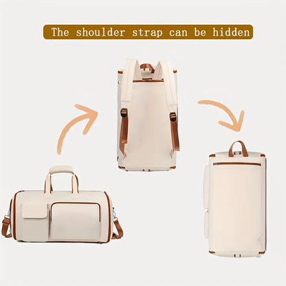 Large Capacity Beige Nylon Travel Suit Bag, 16-Inch Multifunctional Business Style, Dual Shoulder & Handheld, Non-Waterproof