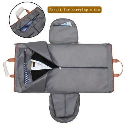 Large Capacity Beige Nylon Travel Suit Bag, 16-Inch Multifunctional Business Style, Dual Shoulder & Handheld, Non-Waterproof