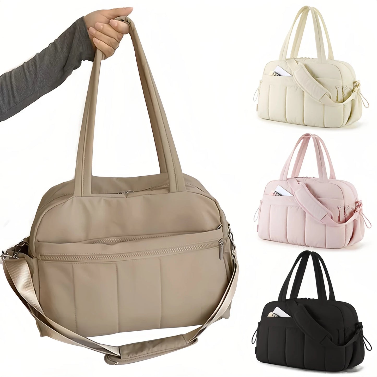 Expandable Travel Duffel Bag - Stylish oversized shoe compartment portable gym bag that folds lightweight duffle-tan