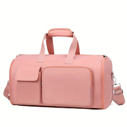 Large Capacity Beige Nylon Travel Suit Bag, 16-Inch Multifunctional Business Style, Dual Shoulder & Handheld, Non-Waterproof