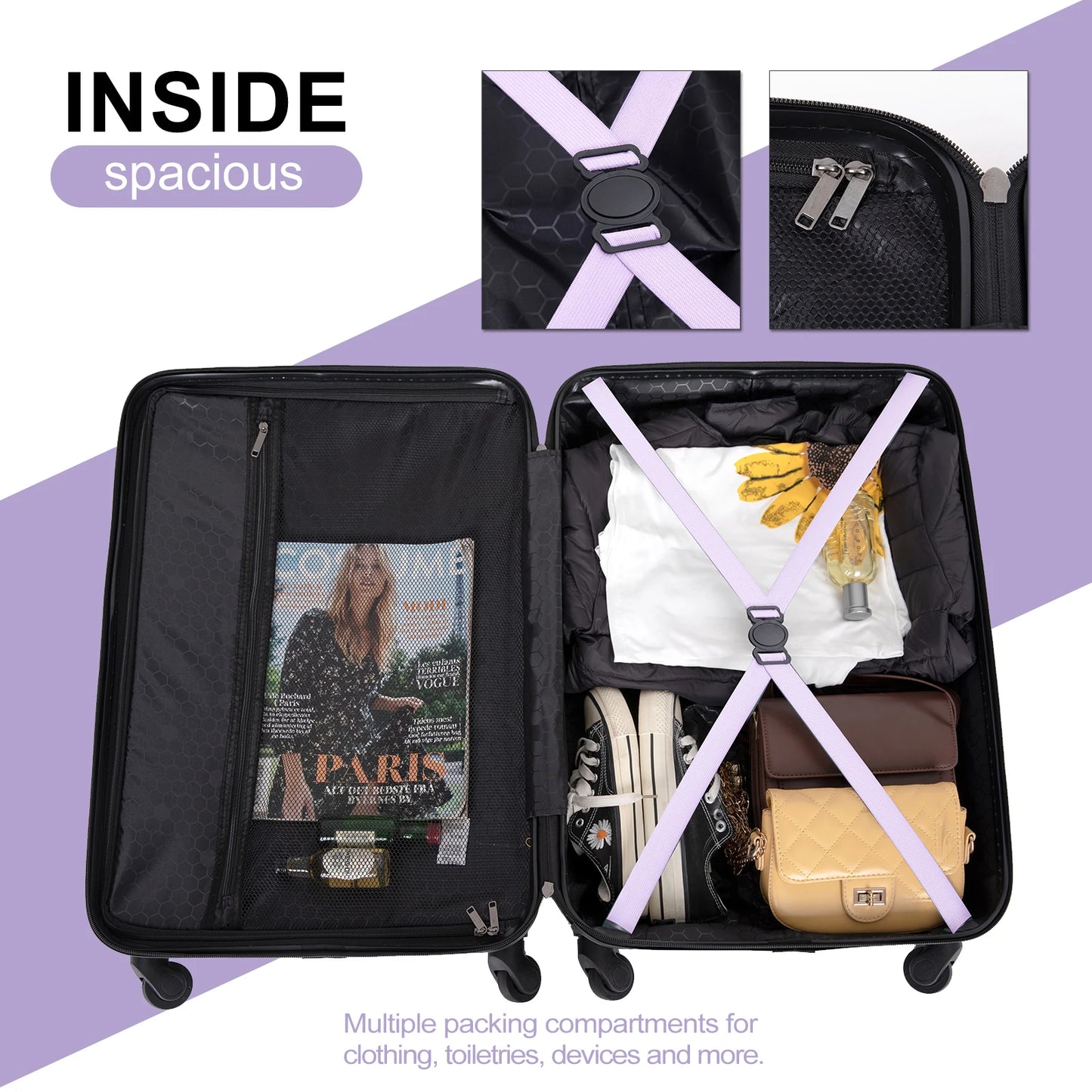 Travelhouse 3 Piece Hardside Luggage Set Hardshell Lightweight Suitcase with TSA Lock Spinner Wheels 20in24in28in