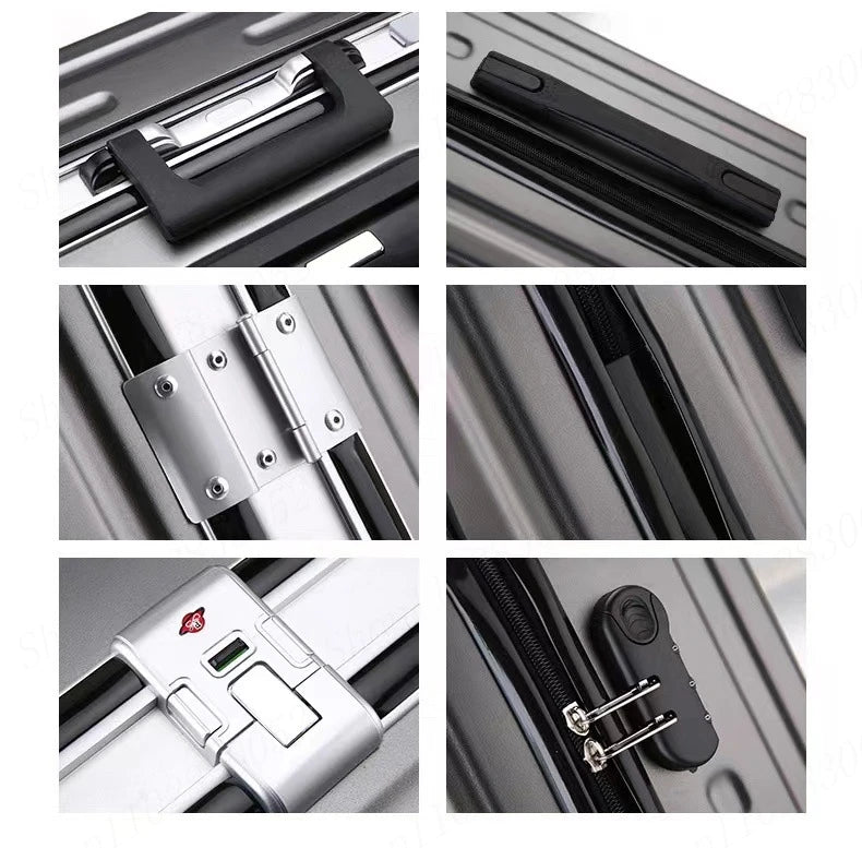 20 22 24 28 Inch Carry-on Suitcase Aluminium frame Rolling Luggage Trip Cabin Trolley Case Travel Bag Password Lock Zipper