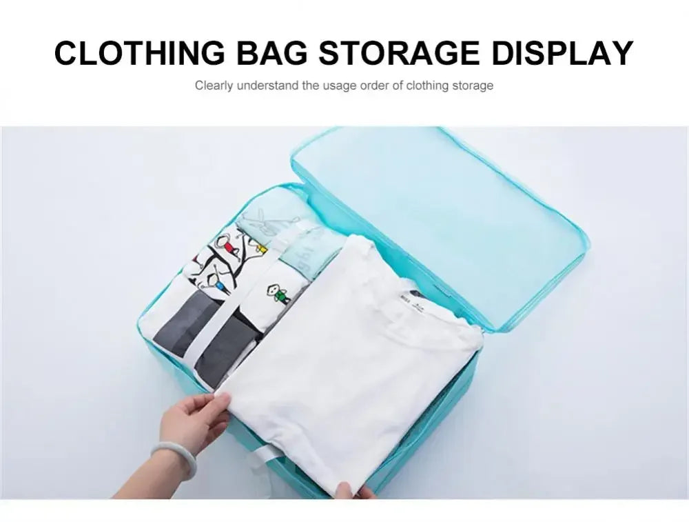 7Pcs Travel Organizer Storage Bags Suitcase Packing Cubes Set Cases Portable Luggage Clothes Shoe Tidy Pouch Folding